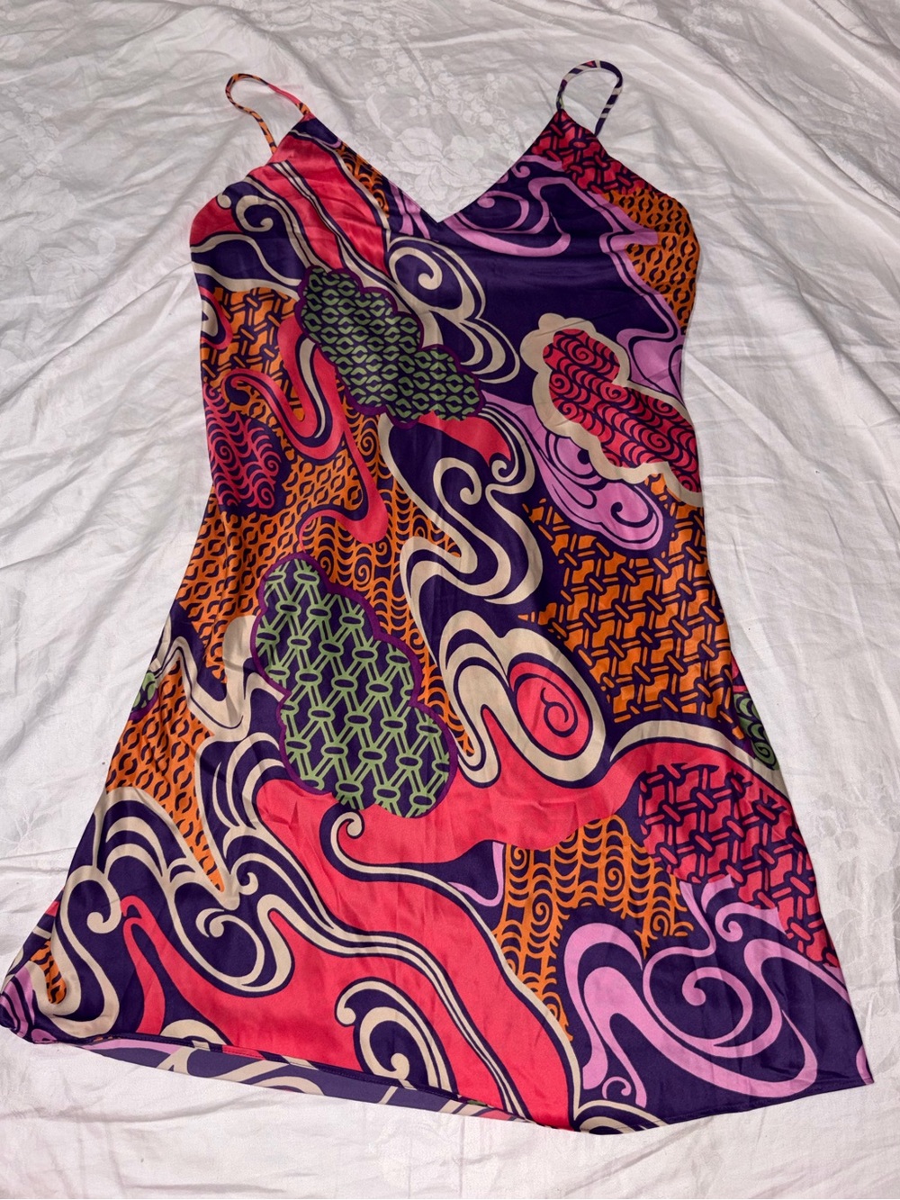 Like new Natori Uzu Slip Dress Large Colorful Print Sleeveless V Neck Casual